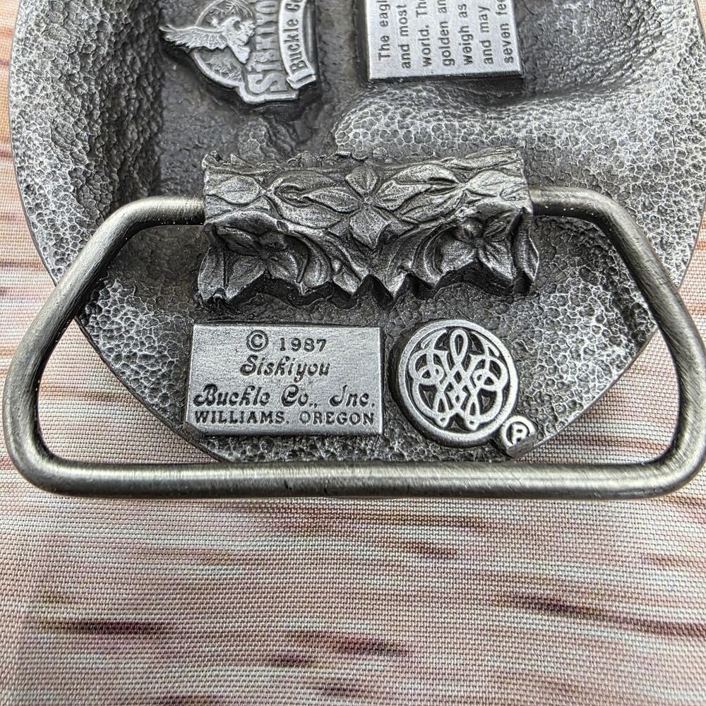 Vintage 1987 Siskiyou Buckle Co Bald Eagle Belt Buckle USA American Bird Steel - Picture 9 of 11